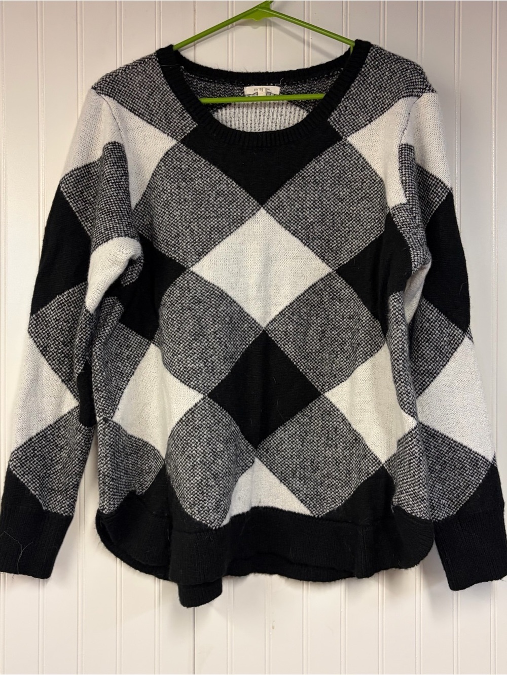 Maurices Black & White Argyle Crewneck Sweater XXL